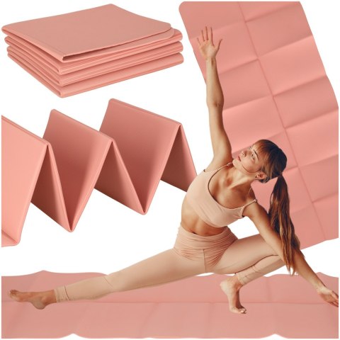 Mata fitness do ćwiczeń jogi składana 179x61x0,4 cm różowa Mata fitness do ćwiczeń jogi składana 179x61x0,4 cm różowa