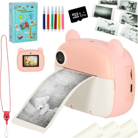Aparat fotograficzny natychmiastowy drukarka termiczna + wkłady karta 32GB różowy miś Aparat fotograficzny natychmiastowy drukarka termiczna + wkłady karta 32GB różowy miś