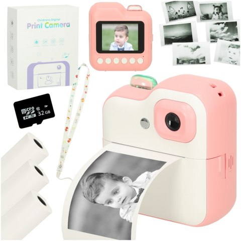 Aparat fotograficzny natychmiastowy drukarka termiczna + wkłady karta 32GB różowy Aparat fotograficzny natychmiastowy drukarka termiczna + wkłady karta 32GB różowy