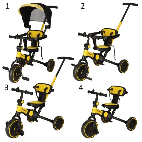 Rowerek trójkołowy TRIKE FIX V4 żółto-czarny z daszkiem Rowerek trójkołowy TRIKE FIX V4 żółto-czarny z daszkiem